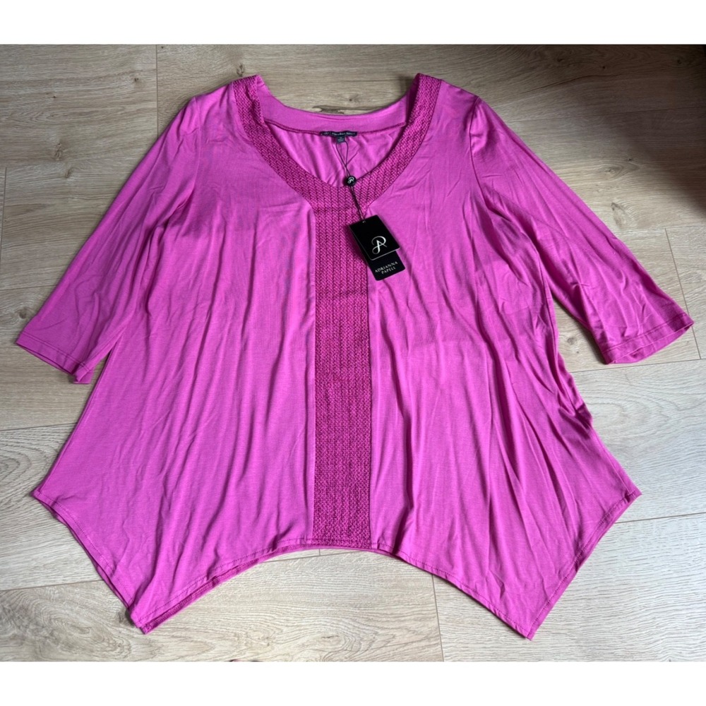 NWT Adrianna Papell bright pink 3/4-sleeve tunic top embroidery stretch size 1X